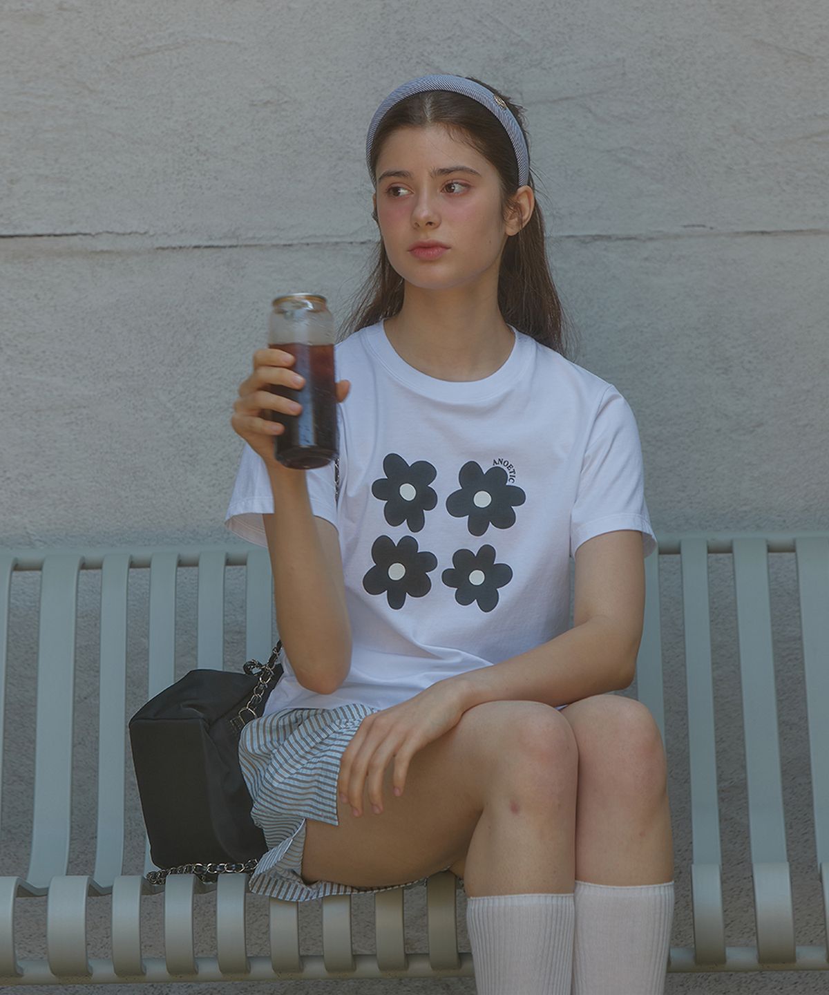 아노에틱(ANOETIC) ANC FLOWER COMBI T-SHIRT_WHITE&BLACK
