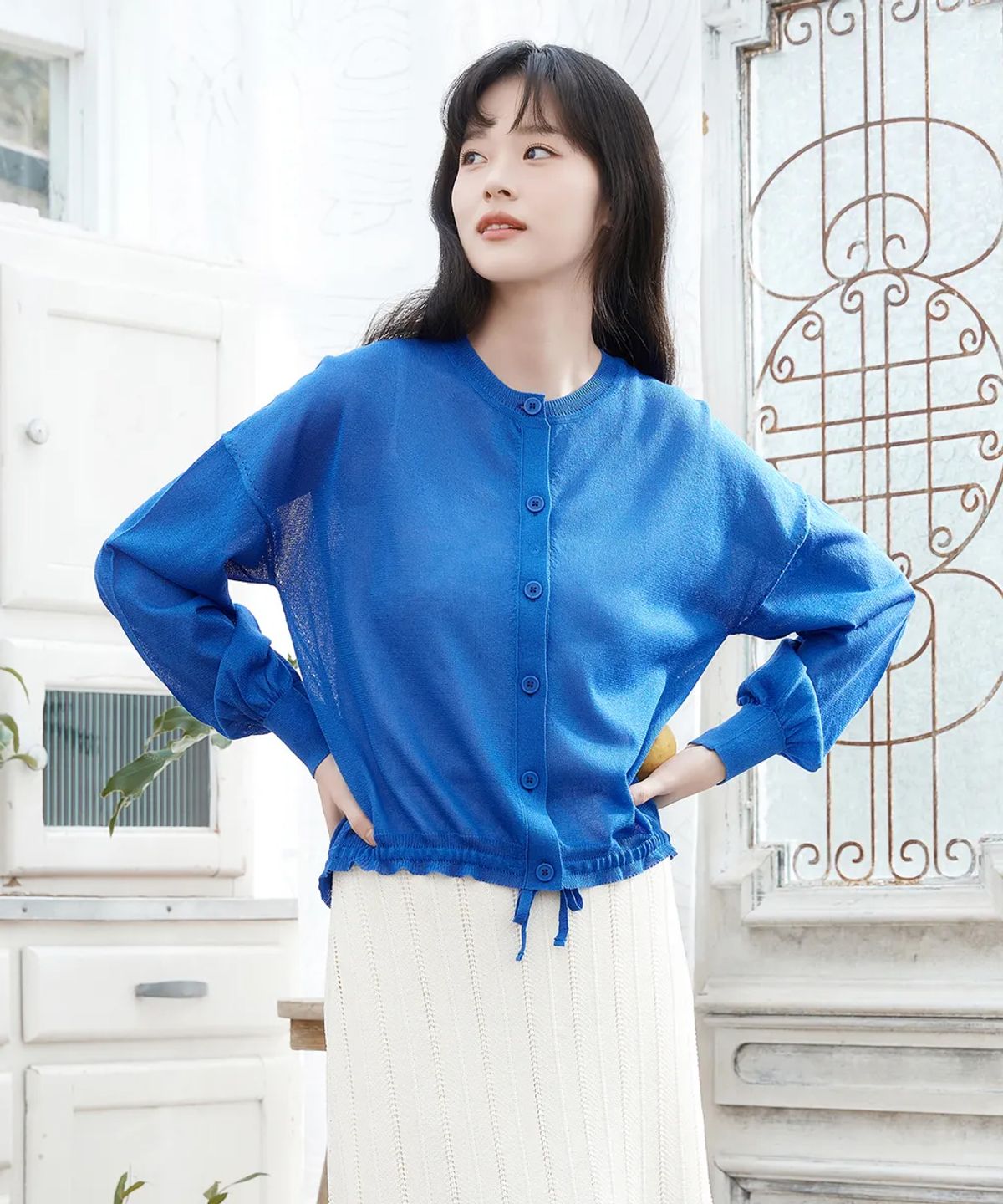 엔니튜드(ENNITTUDE) 린넨 시어 가디건 [오션블루]