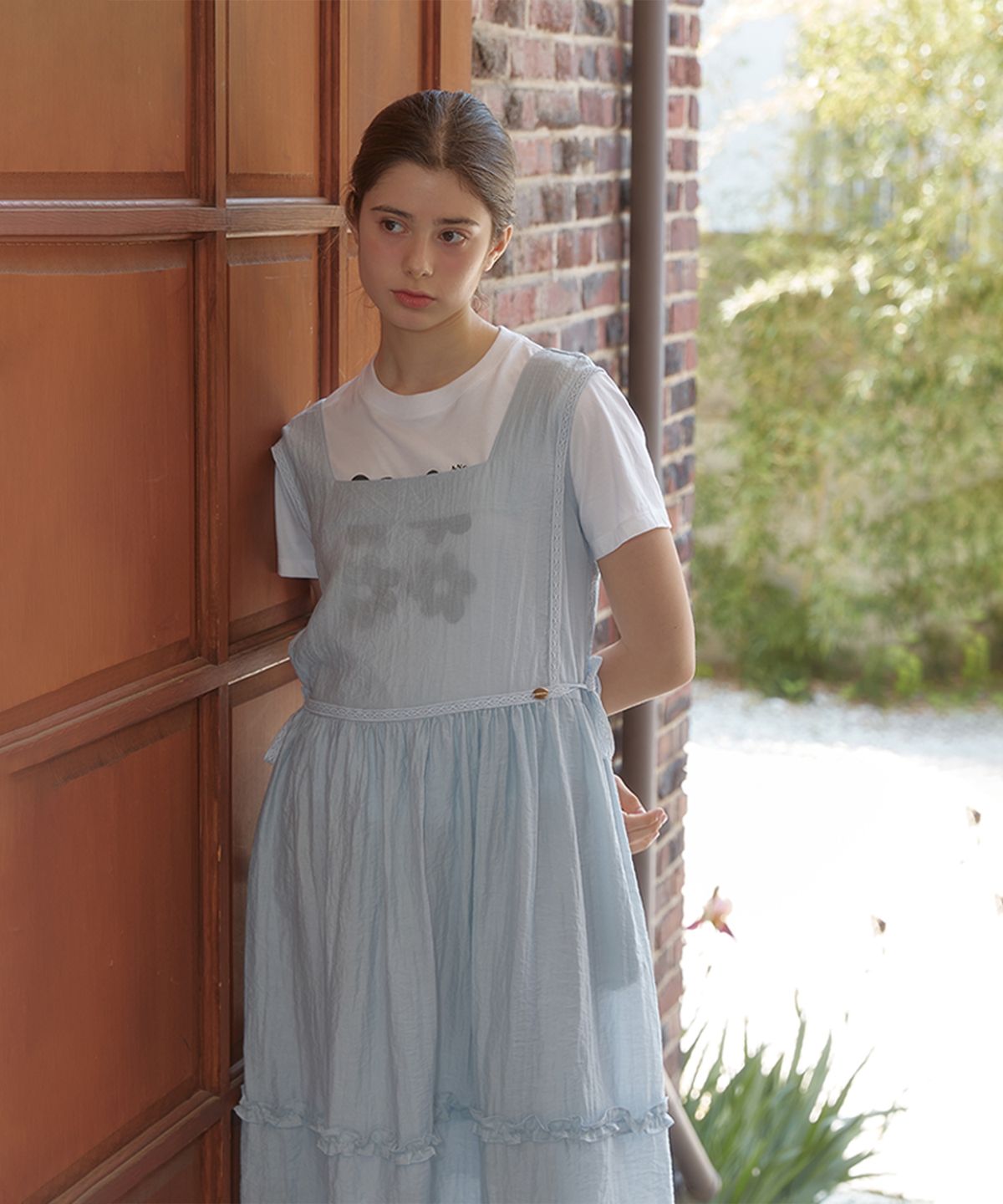 아노에틱(ANOETIC) ANC SQUARE NECK LACE WAIST DRESS_SKY BLUE