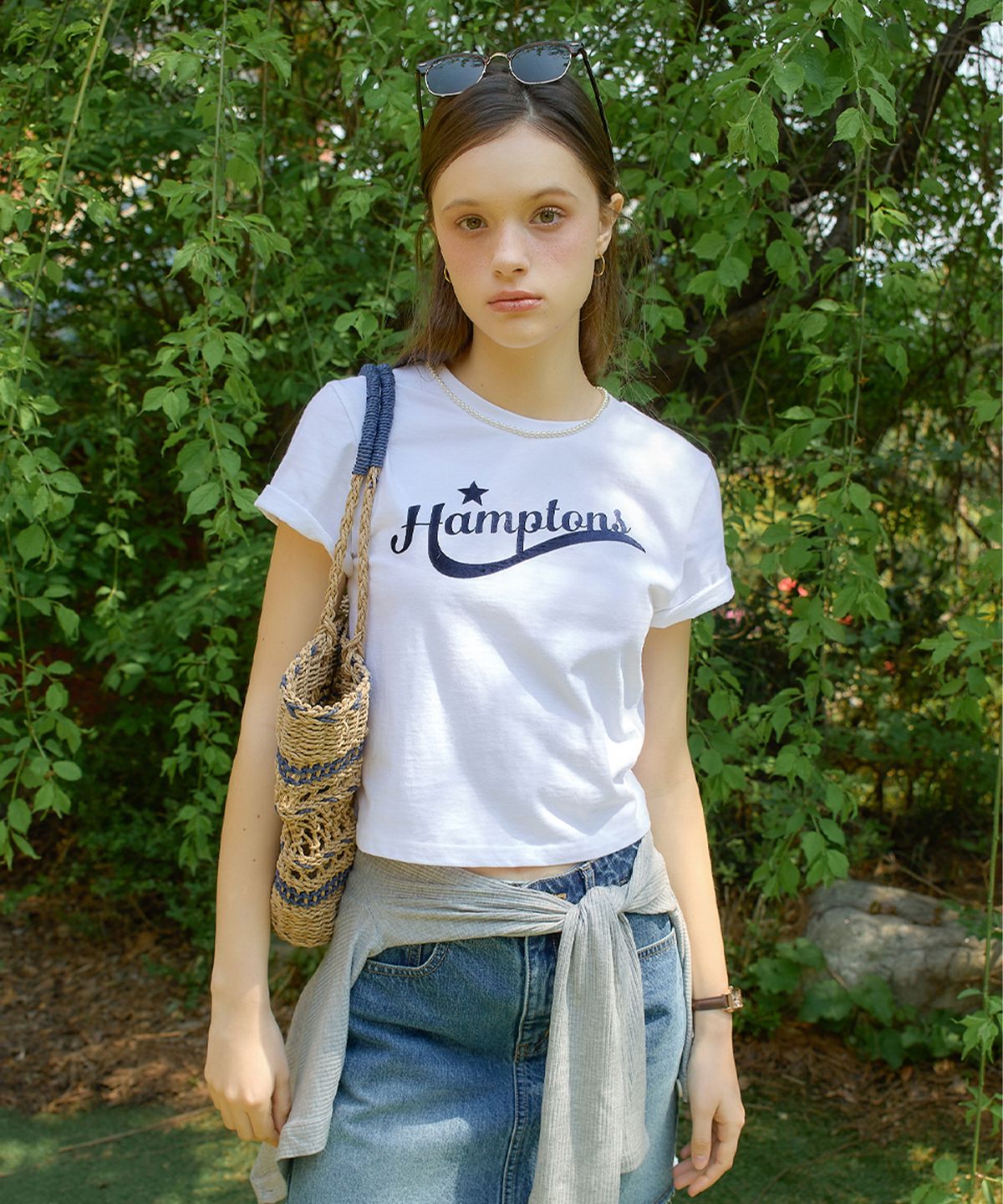 살롱 드 욘(SALON DE YOHN) Hampton Crop T_ White+Navy