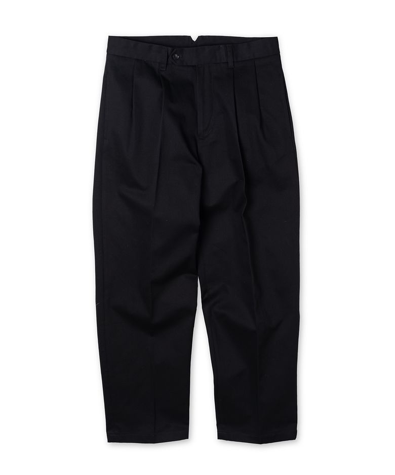 Two-Tuck Wide Cotton Pants (Black)