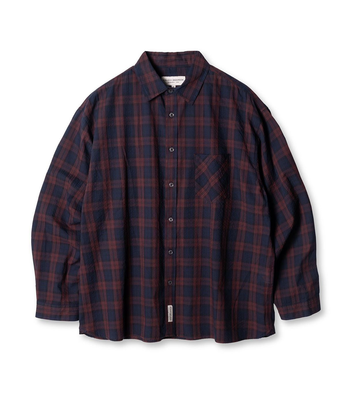 에든버러클럽(EDINBURGH CLUB) Overfit Check Seersucker Collar Shirt (Wine)