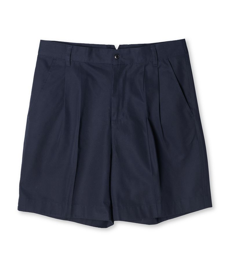 Two-Tuck Semi-Wide Cotton Shorts (Navy)