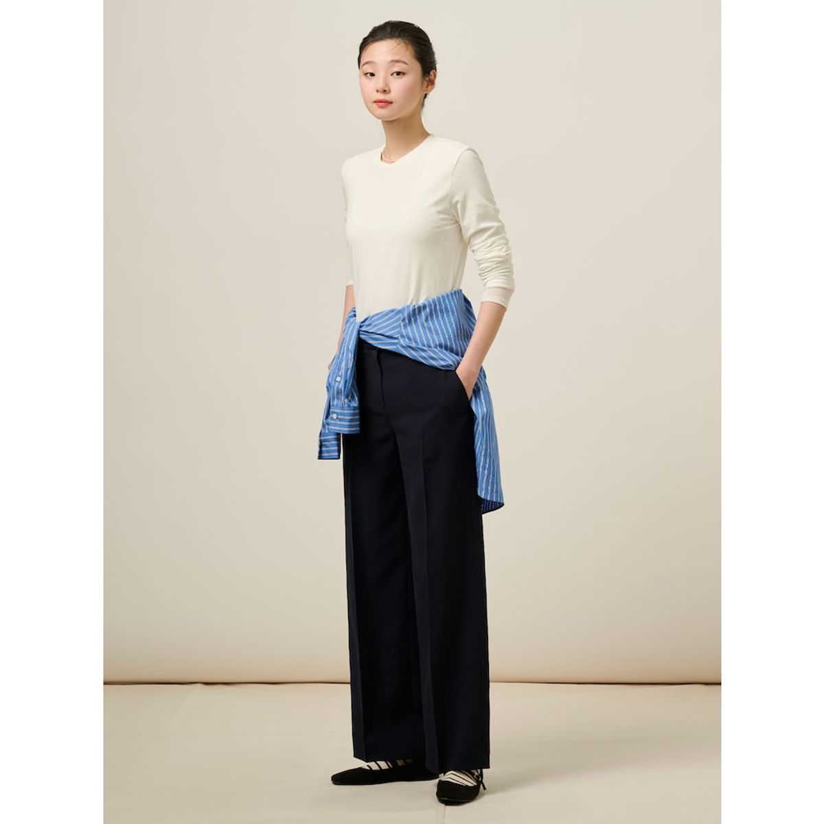 빈폴 레이디스(BEANPOLE LADIES) 롱 스트레이트 팬츠  네이비 (BF5221C01R)