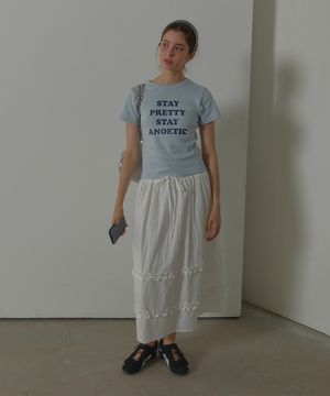 ANC FRILL TEXTURE BANDING LONG SKIRT_WHITE