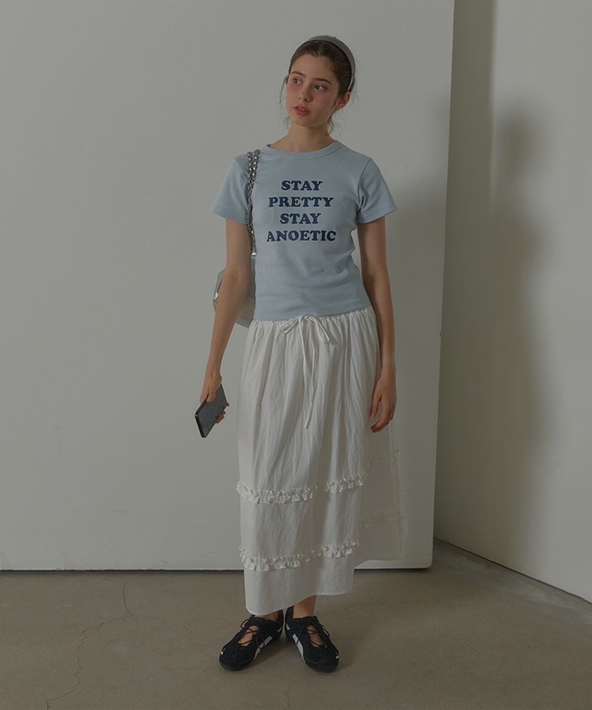 아노에틱(ANOETIC) ANC FRILL TEXTURE BANDING LONG SKIRT_WHITE