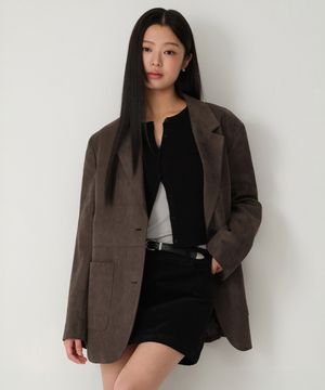 우먼즈 신세틱 스웨이드 오버사이즈 블레이저 [브라운]