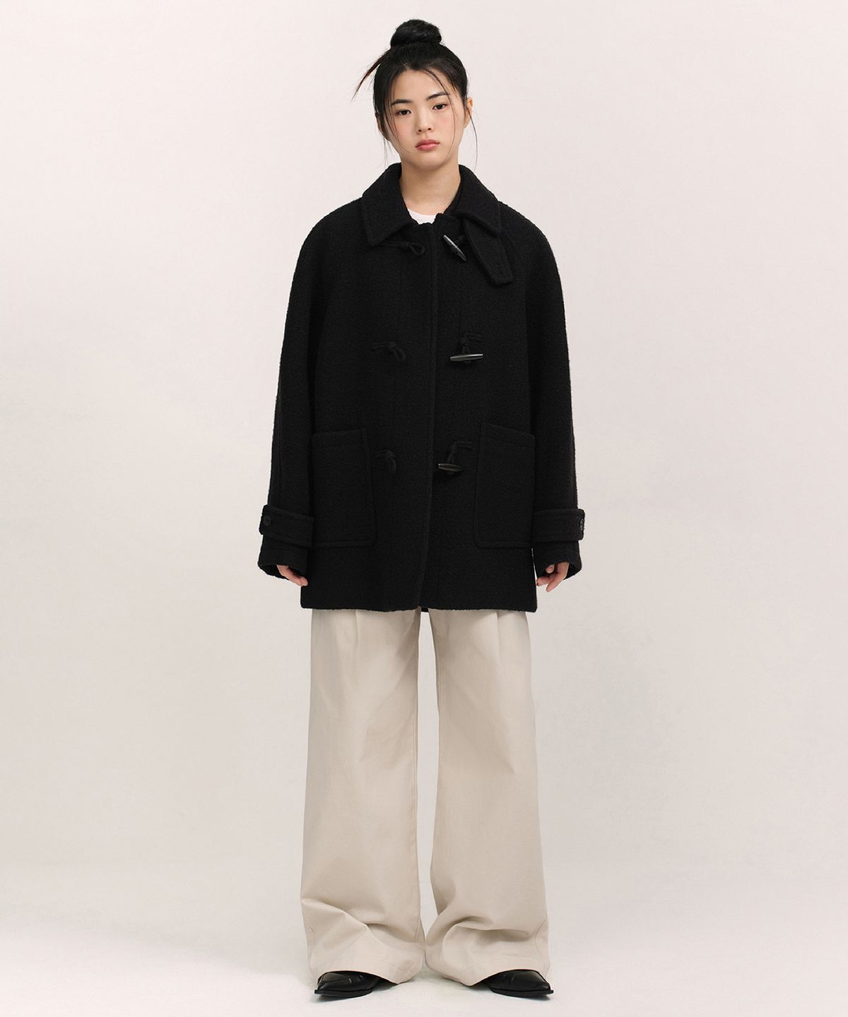무신사 스탠다드 우먼(MUSINSA STANDARD WOMAN) 우먼즈 울 블렌드 부클 하프 더플 코트 [블랙]