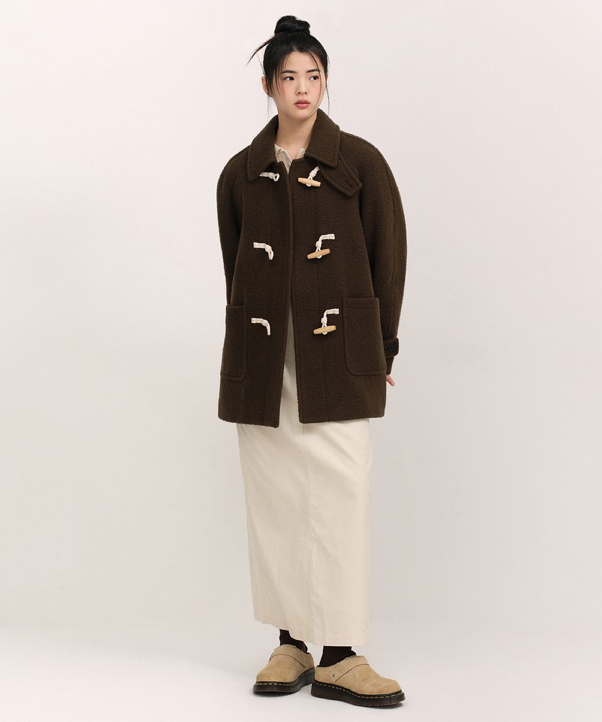 무신사 스탠다드 우먼(MUSINSA STANDARD WOMAN) 우먼즈 울 블렌드 부클 하프 더플 코트 [브라운]