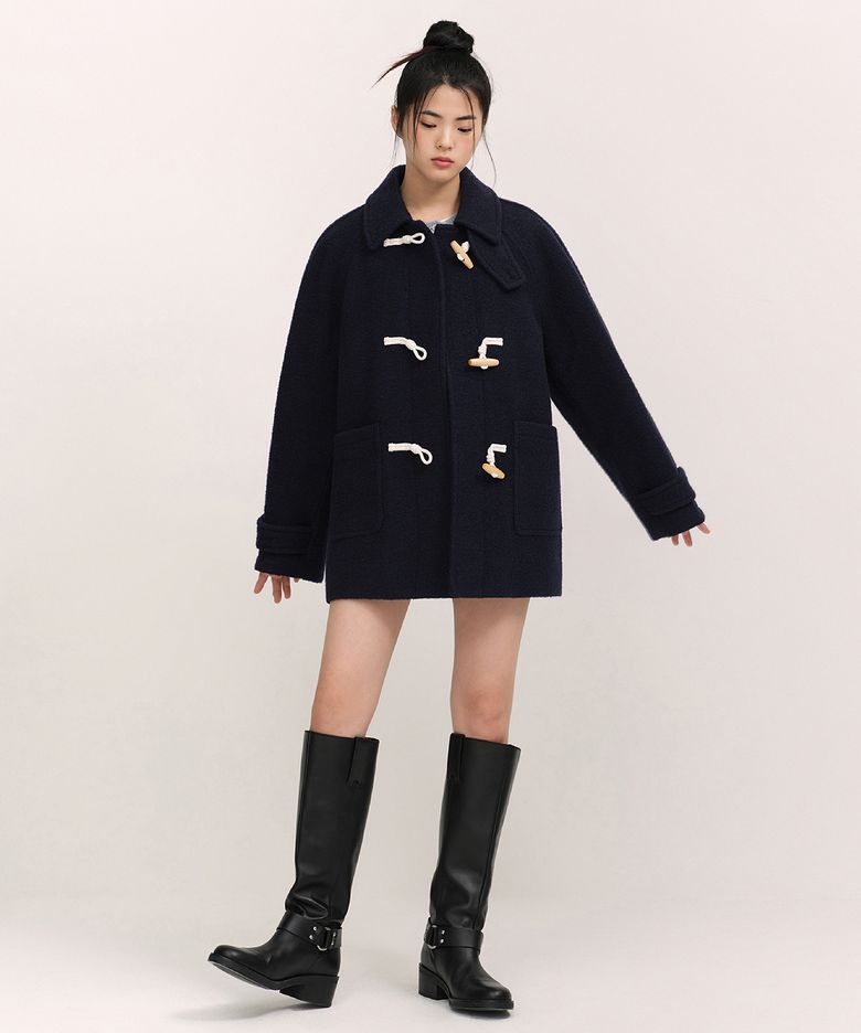 우먼즈 울 블렌드 부클 하프 더플 코트 [네이비]