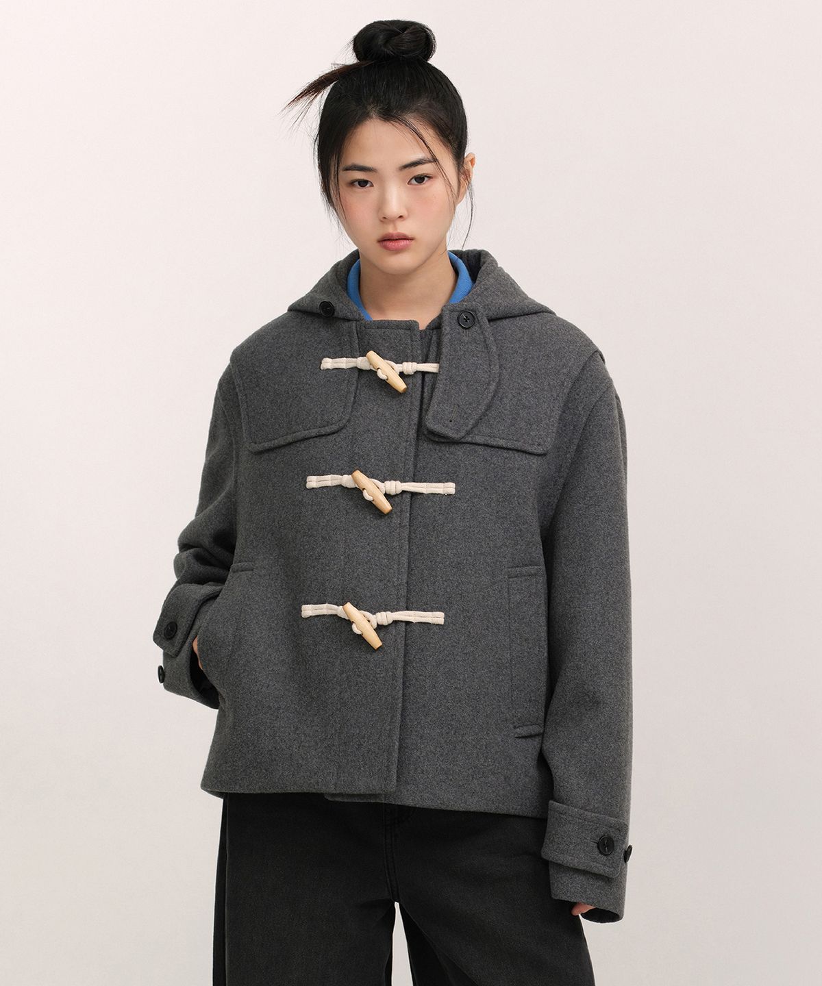 무신사 스탠다드 우먼(MUSINSA STANDARD WOMAN) 우먼즈 울 블렌드 쇼트 더플 코트 [미디엄 그레이]