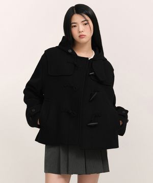 우먼즈 울 블렌드 쇼트 더플 코트 [블랙]