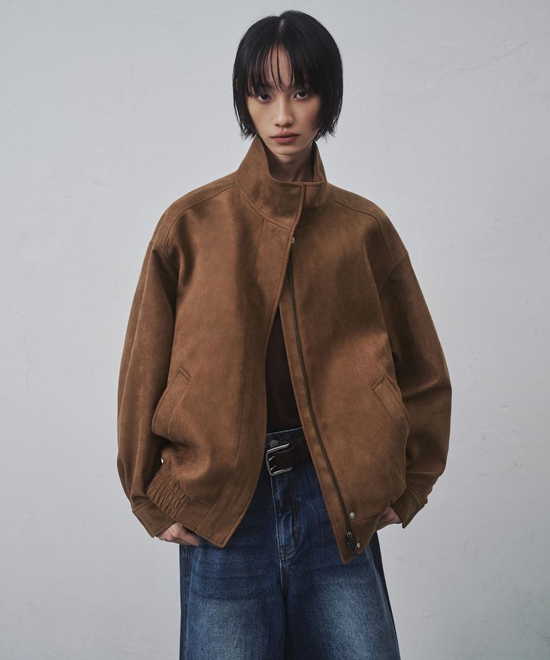 우먼즈 신세틱 스웨이드 하이넥 블루종 재킷 [라이트 브라운]