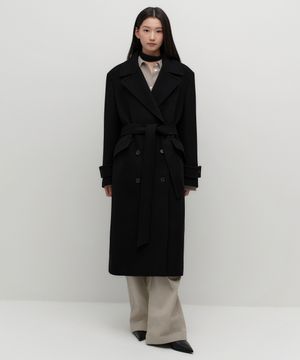 우먼즈 캐시미어 블렌드 오버 숄더 트렌치 코트 [블랙]