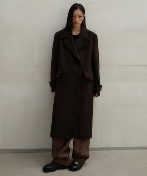우먼즈 캐시미어 블렌드 오버 숄더 트렌치 코트 [다크 브라운]