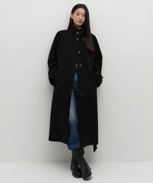 우먼즈 캐시미어 블렌드 하이 넥 로브 코트 [블랙]