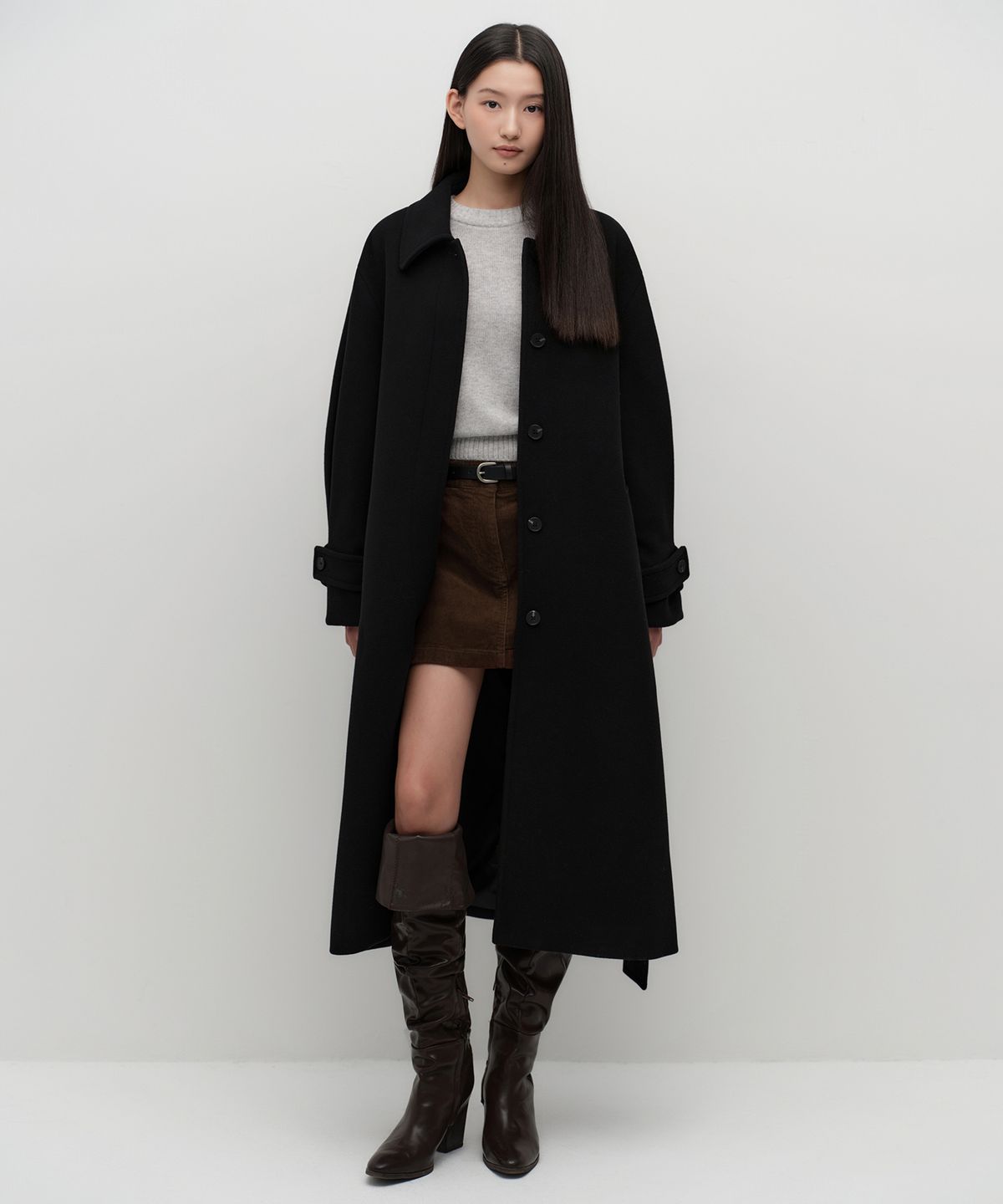 무신사 스탠다드 우먼(MUSINSA STANDARD WOMAN) 우먼즈 울 블렌드 볼륨 슬리브 발마칸 로브 코트 [블랙]