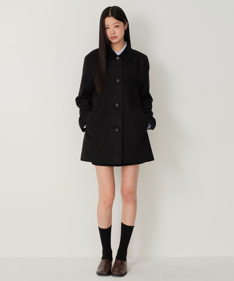 우먼즈 신세틱 스웨이드 카 코트 [블랙]