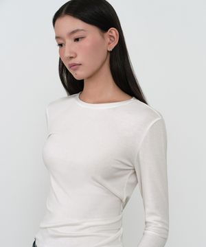 우먼즈 울 텐셀 슬림 긴소매 티셔츠 [아이보리]