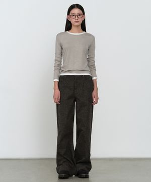 우먼즈 울 텐셀 레이어드 슬림 긴소매 티셔츠 [그레이쉬 베이지]