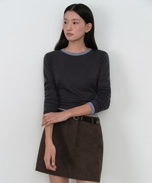 우먼즈 울 텐셀 레이어드 슬림 긴소매 티셔츠 [차콜 그레이]