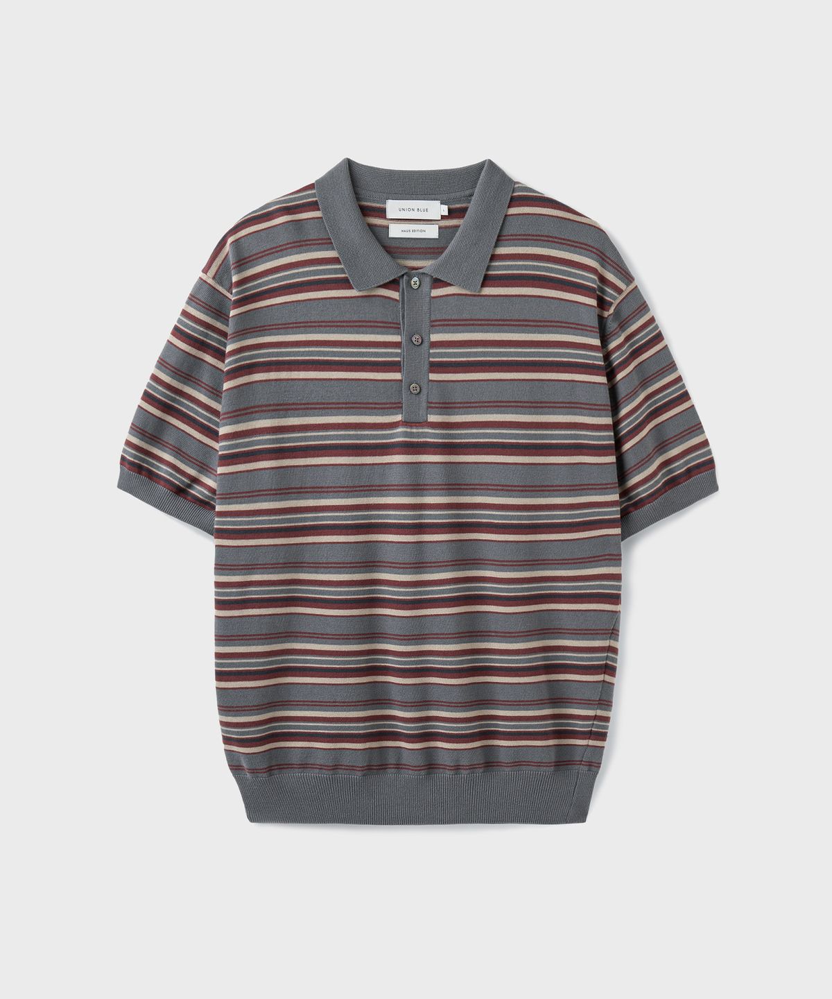 유니온블루(UNION BLUE) HARD TWIST GATHERWELL STRIPE POLO KNIT [GARNET GRAY]