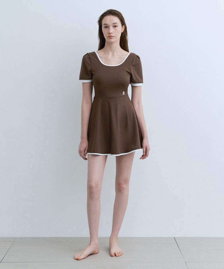 MOUVEMENT W CIRCLE LOGO FLARE SWIMSUIT brown