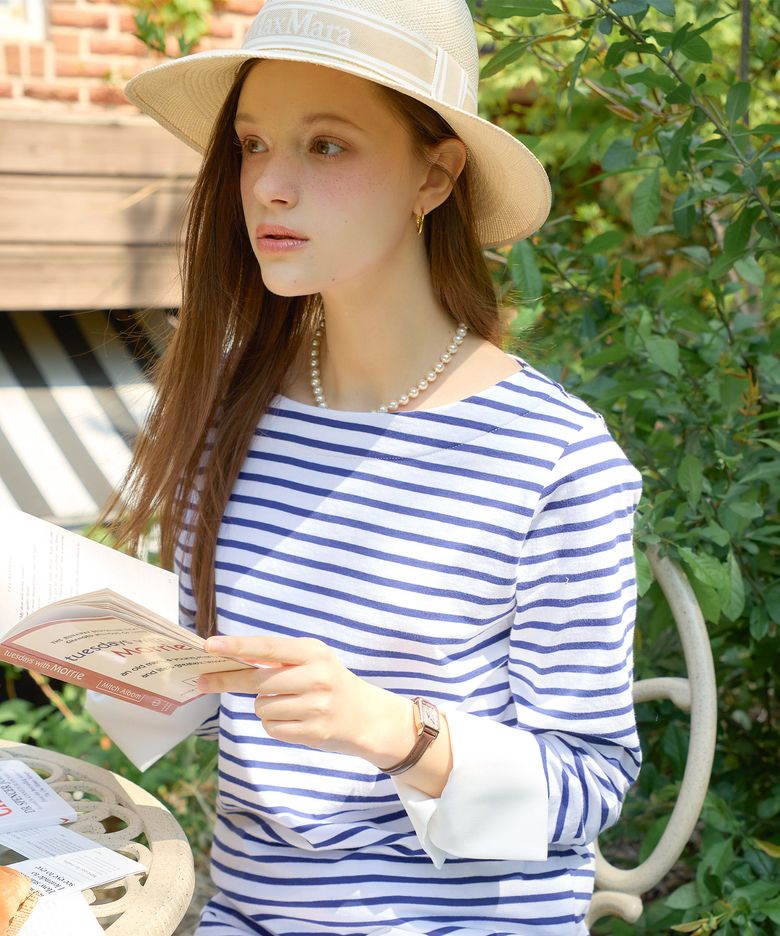 Stripe Cuffs T_ Blue+Ivory
