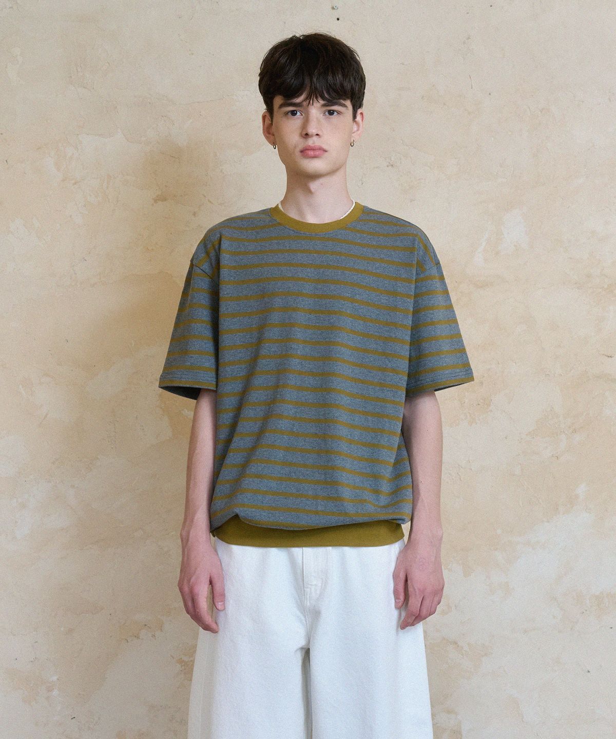 노운(NOUN) stripe sweat t-shirts (charcoal)