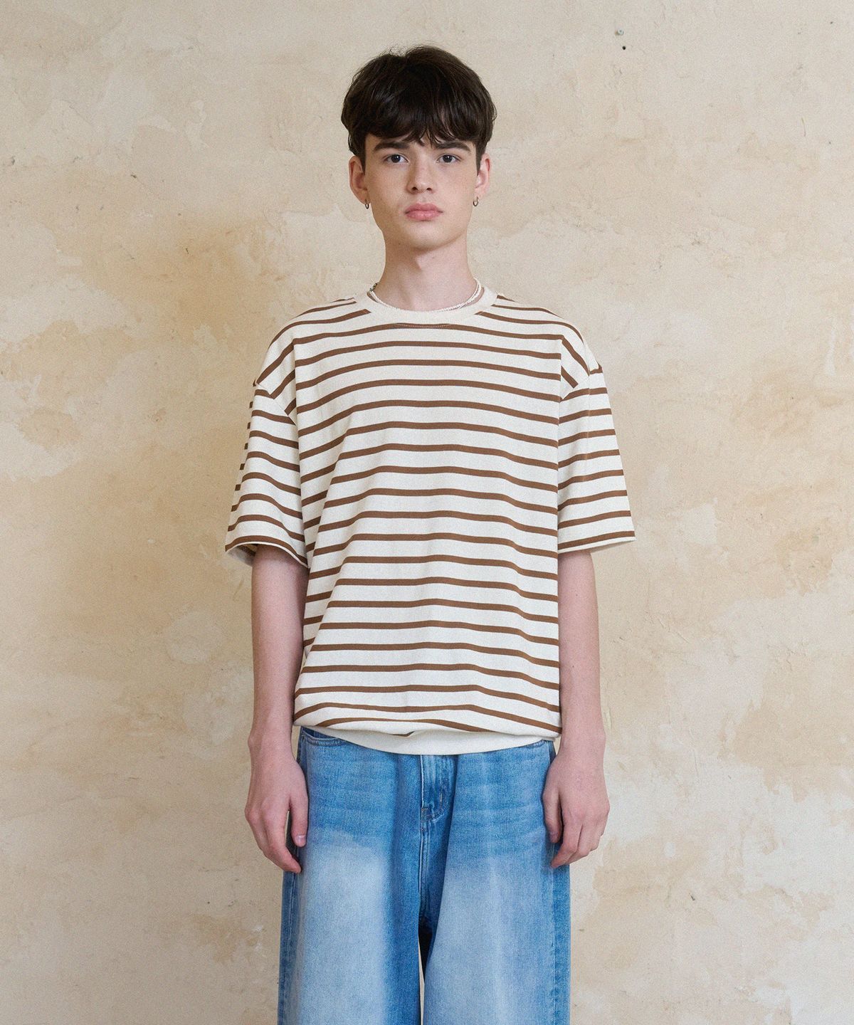 노운(NOUN) stripe sweat t-shirts (cream)
