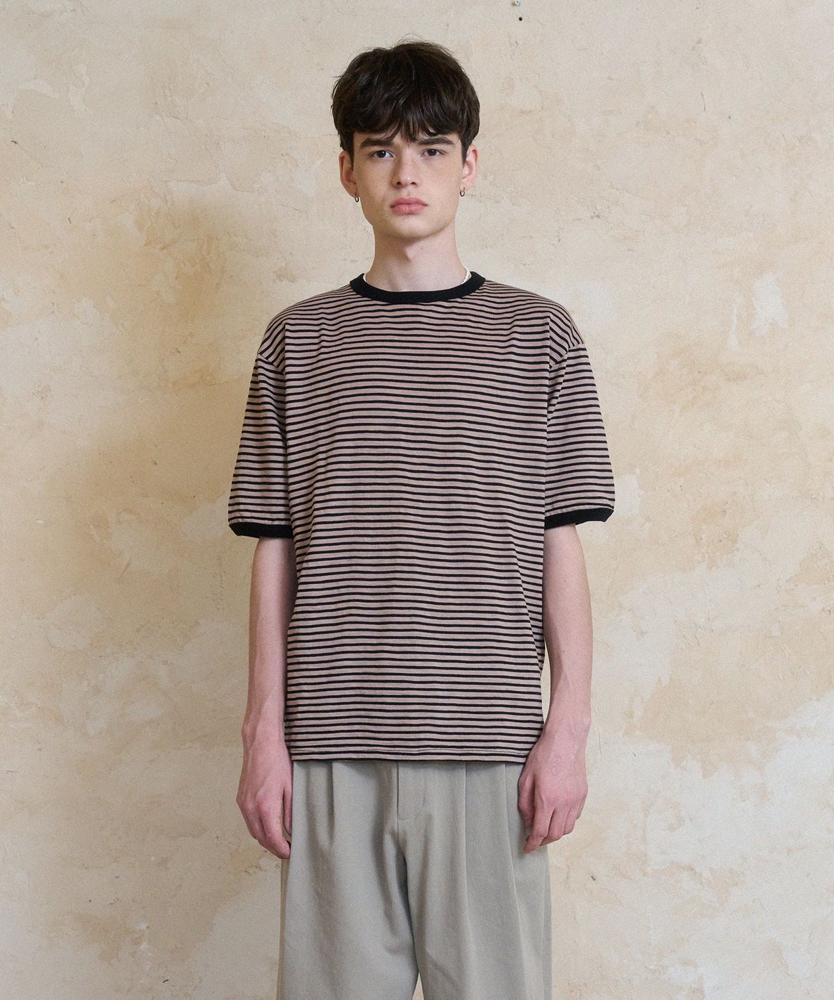 노운(NOUN) stripe ringer t-shirts (taupe)
