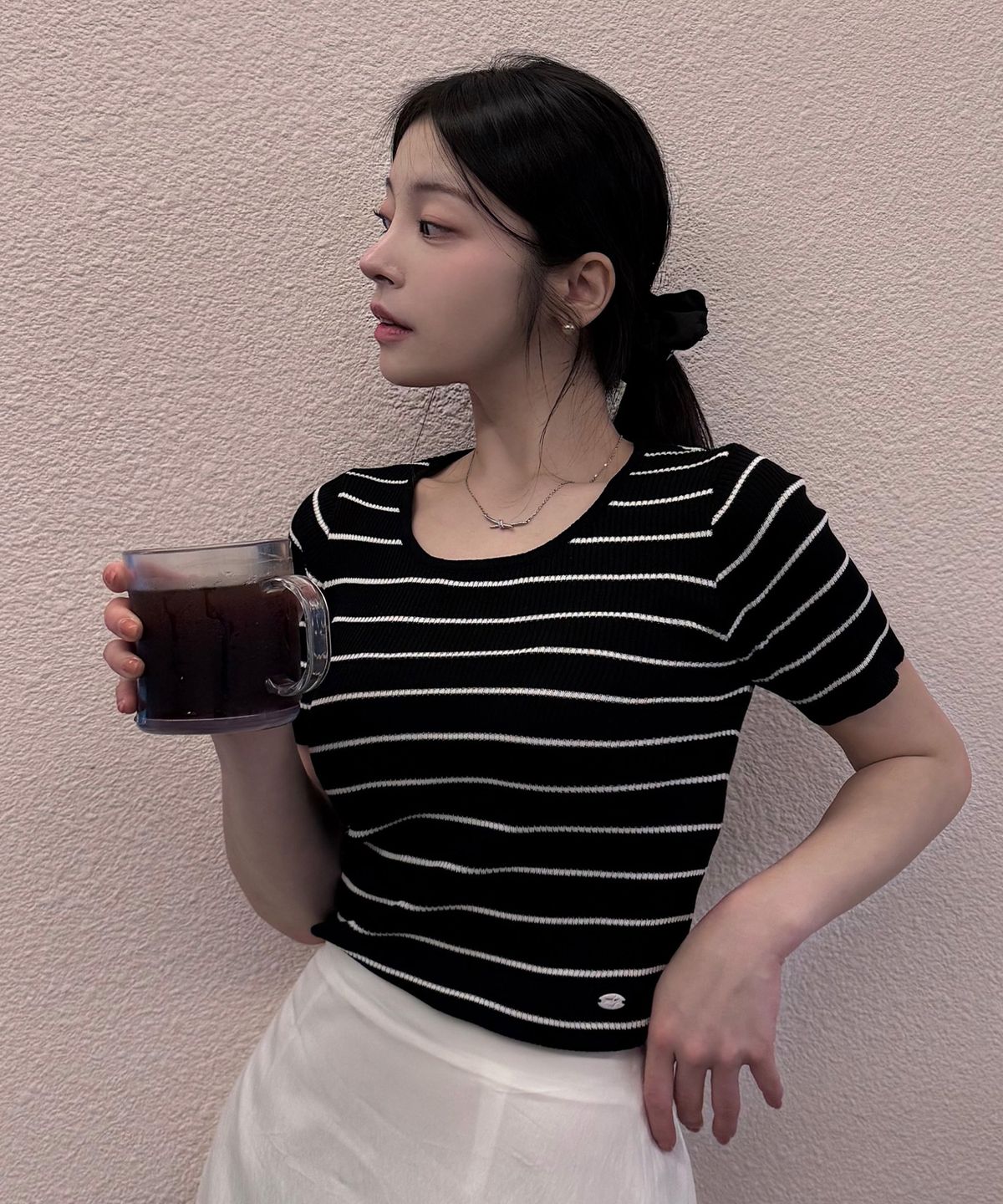 마인드브릿지 우먼(MIND BRIDGE WOMEN) [[ON]W]U넥 스트라이프 슬림핏 니트 - 4color