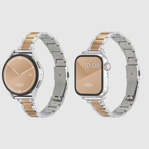 스퀘어 스테인리스 스틸 애플워치 스트랩 3 울트라 3 SE2 갤럭시워치 6 호환 밴드 - 로즈 실버