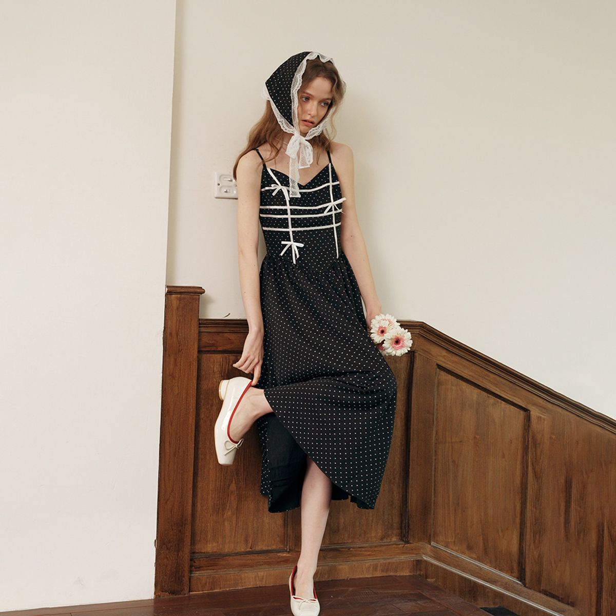 쎄무아듀(CEST MOIDEW) Cest_Heart dot bow camisole dress