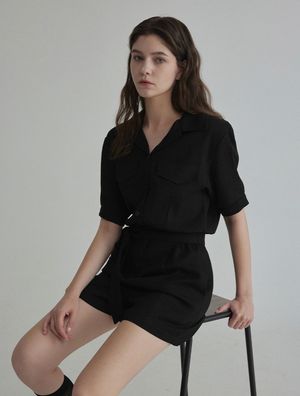 랑데 트위드 카라넥 반팔 점프슈트