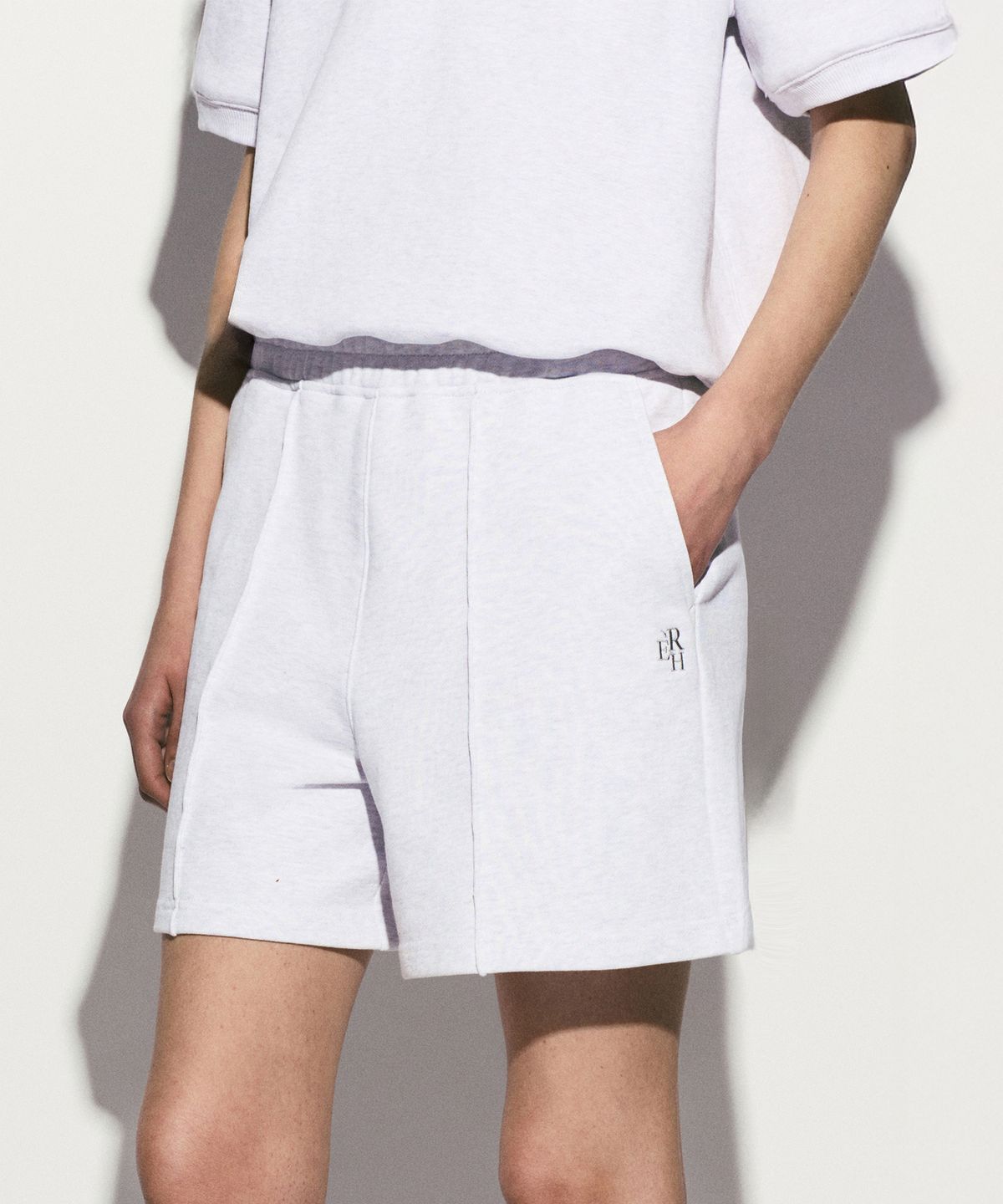 리이(RE RHEE) COTTON SWEAT SHORTS MELANGE GRAY