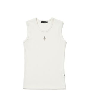 4 Symbol Ribbed Sleeveless - White