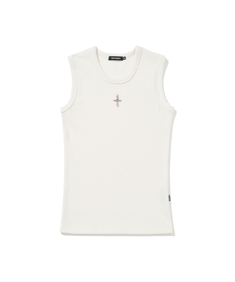4 Symbol Ribbed Sleeveless - White