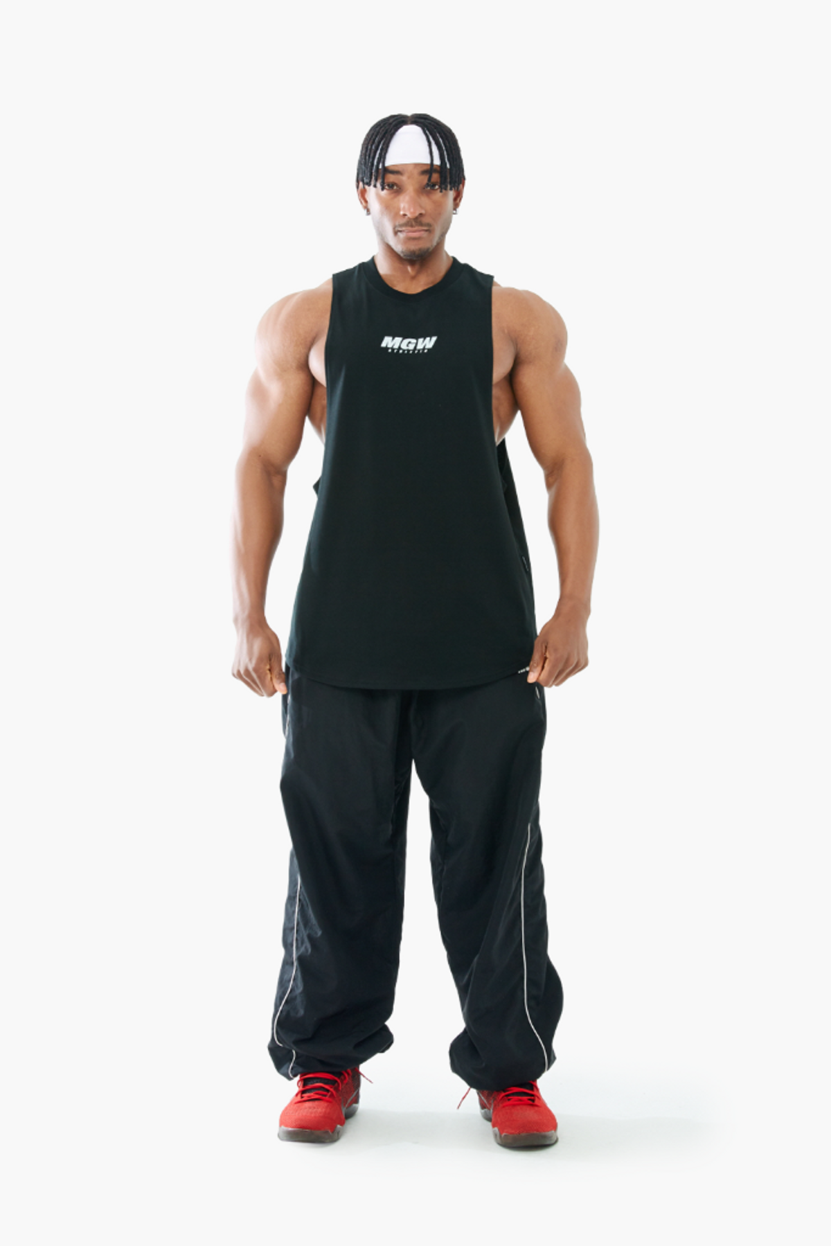 머스콜로(MUSCOLO) [MGW 스몰로고] 딥컷 나시 블랙화이트