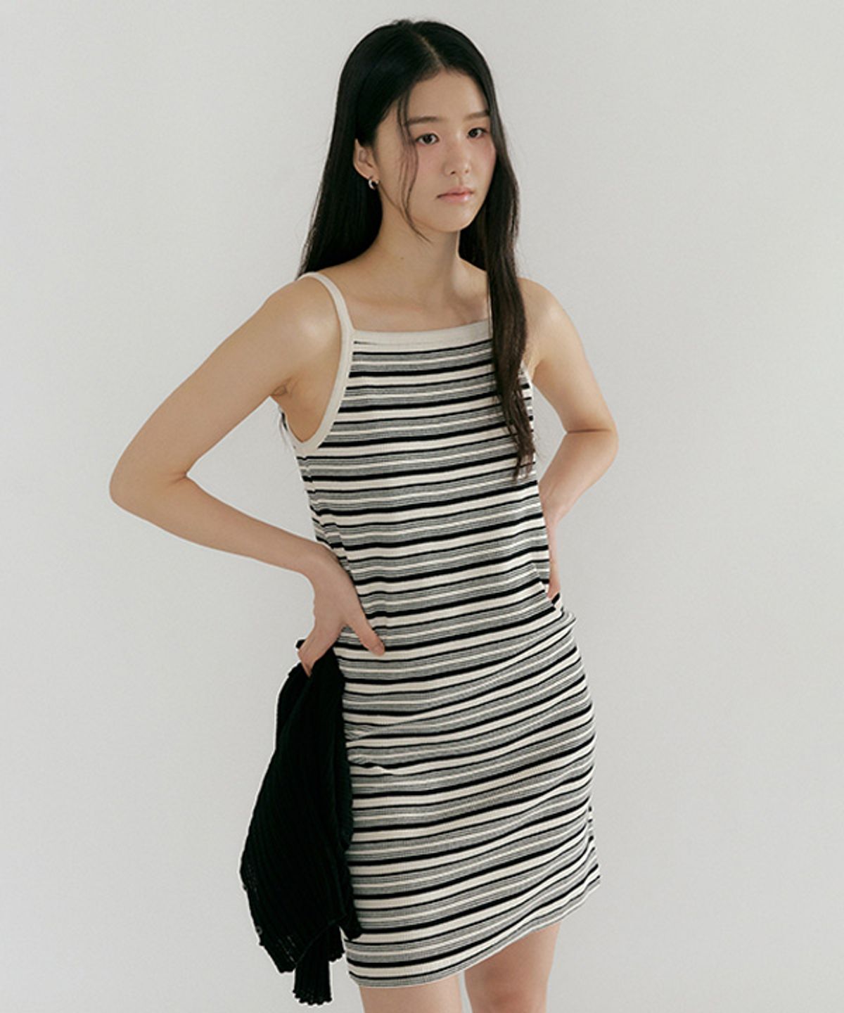 링서울(LINGSEOUL) ribbed stripe sleeveless dress-ivory