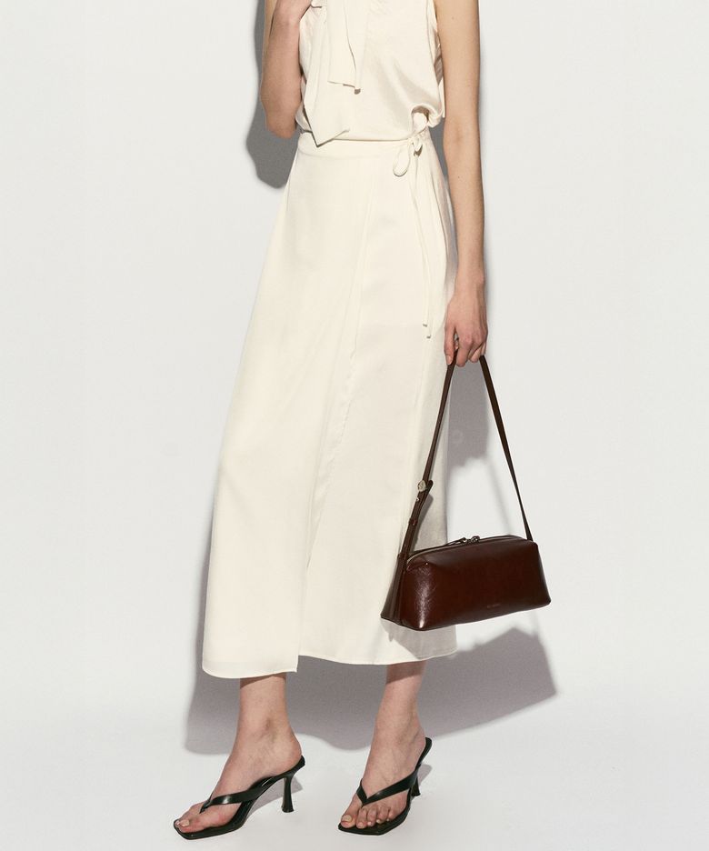 SILKY WRAP MIDI SKIRT PEARL