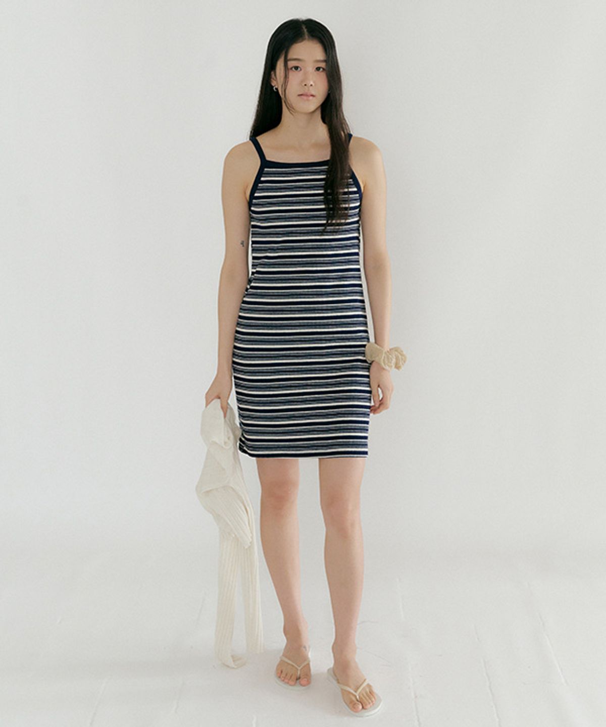 링서울(LINGSEOUL) ribbed stripe sleeveless dress-navy