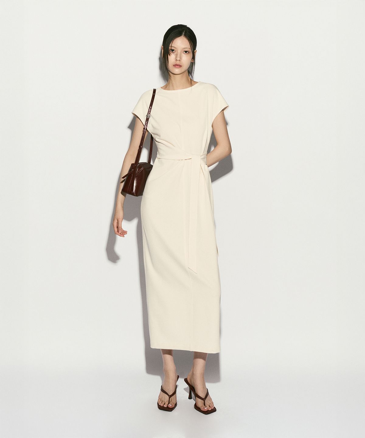 리이(RE RHEE) TIE DETAIL MIDI DRESS IVORY