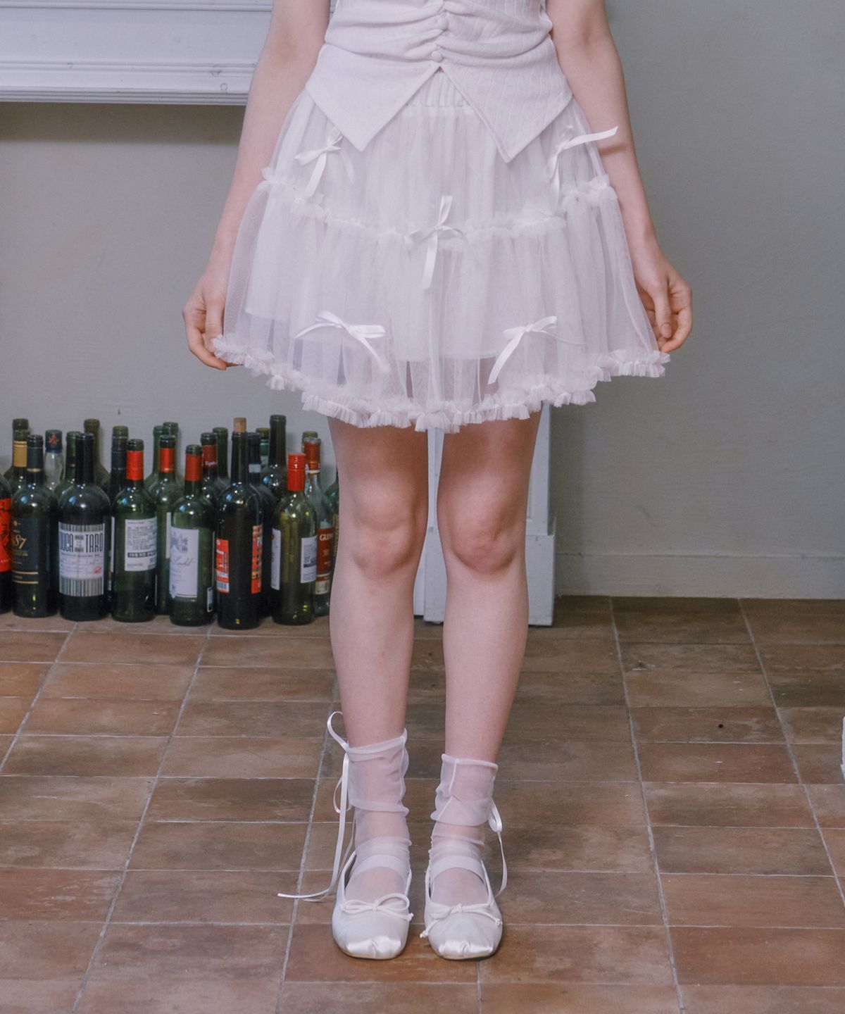 루루슈(LULUCHOU) Ribbon cancan lace skirt - WHITE