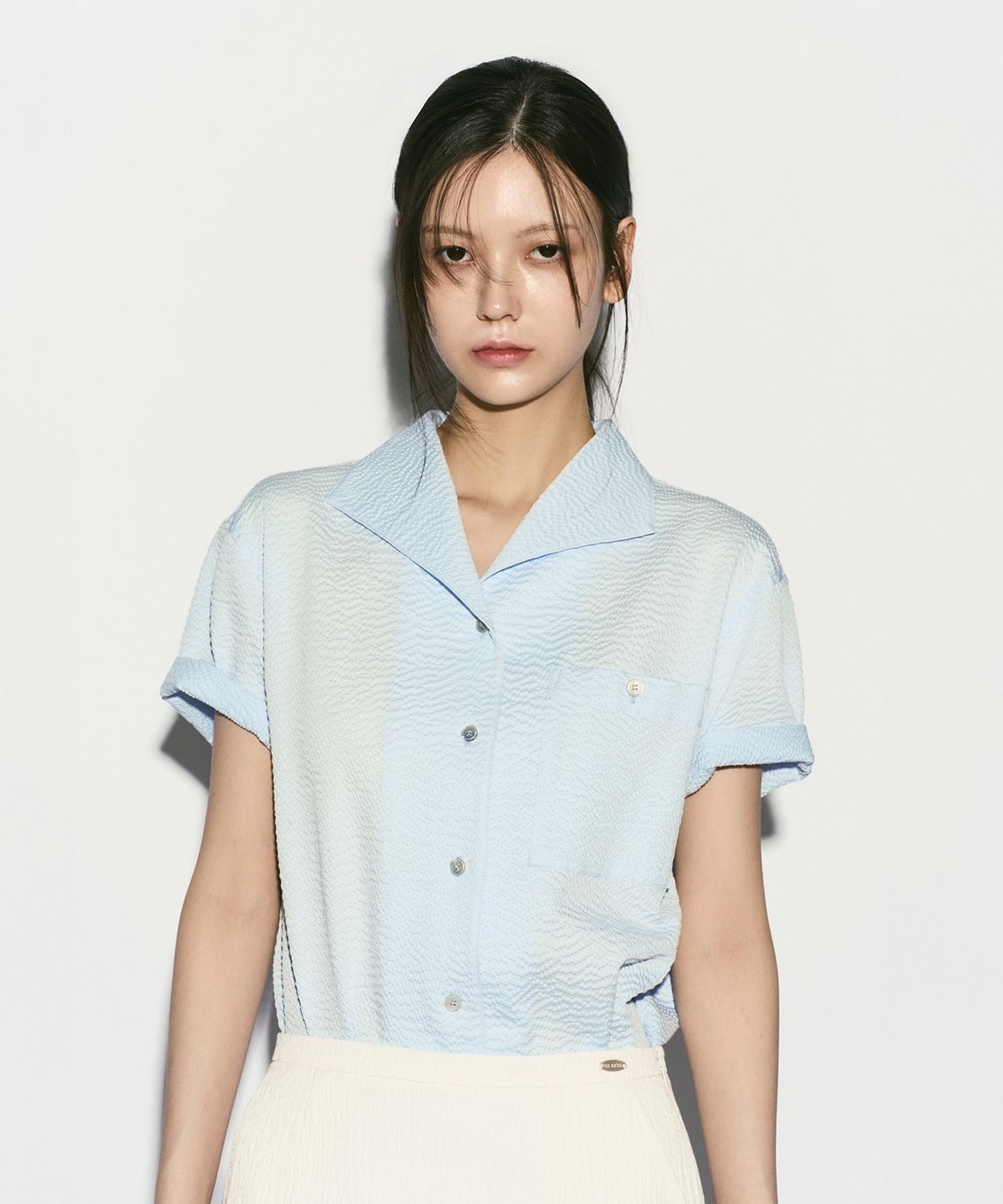 리이(RE RHEE) SEERSUCKER HALF SLEEVE SHIRTS CLOUD