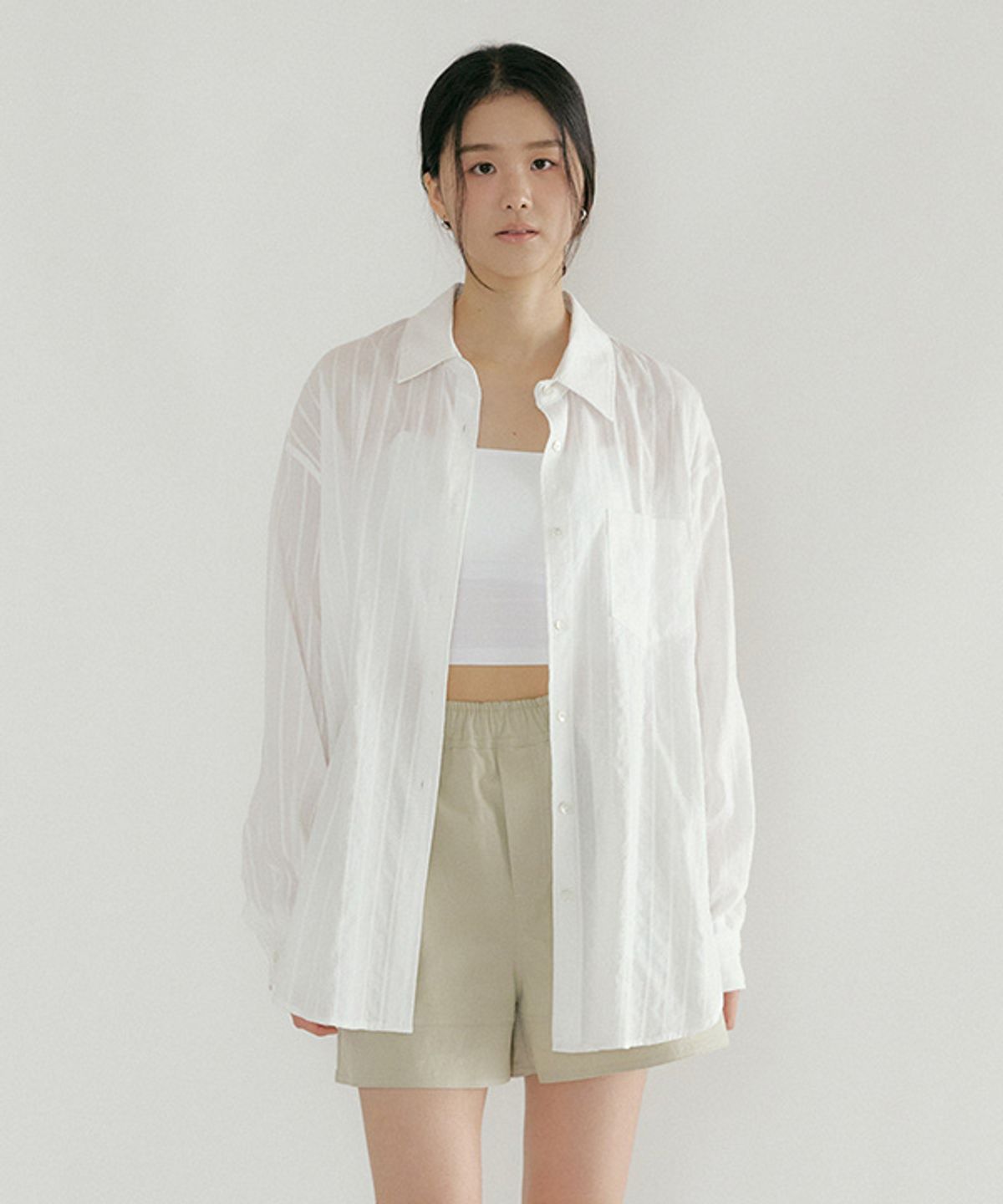 링서울(LINGSEOUL) sheer jacquard stripe shirt-ivory
