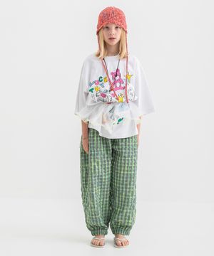 사이드 핀턱 체크 팬츠