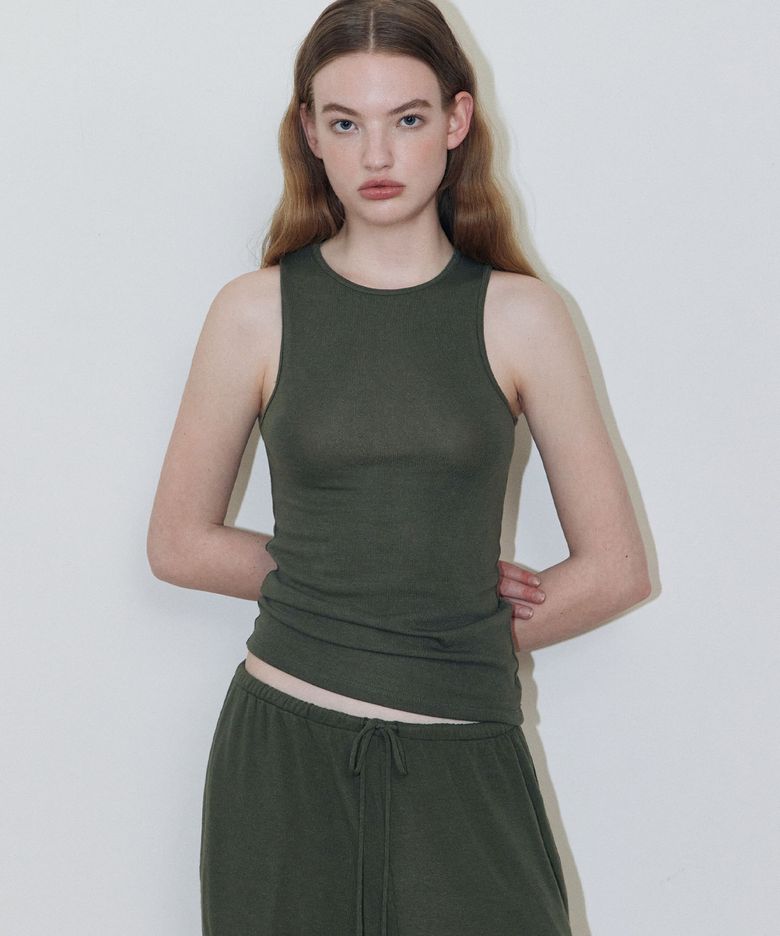 레아 리브드 탱크탑 (KHAKI)