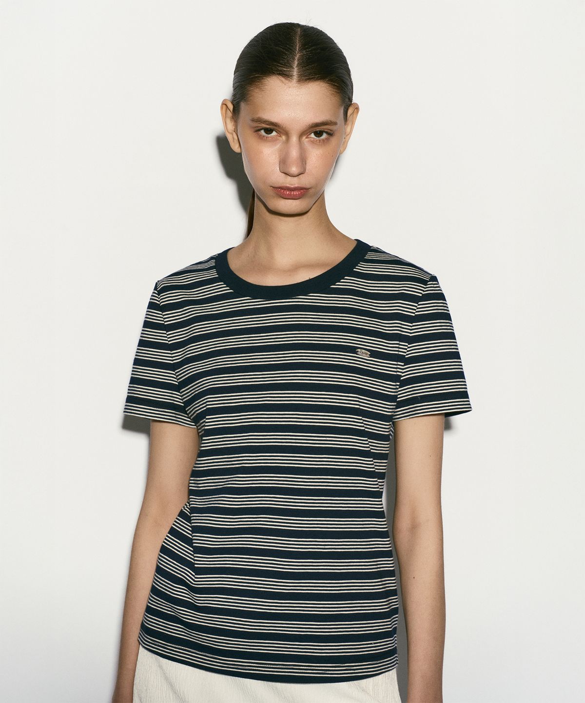 리이(RE RHEE) LOGO STRIPED T-SHIRT MIDNIGHT NAVY