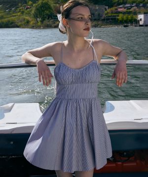 스트라이프 플레어 미니 드레스 (BLUE)